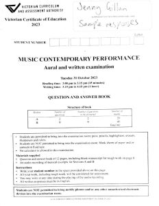 VCE Contemporary Music Exam Jenny Gillan 2023